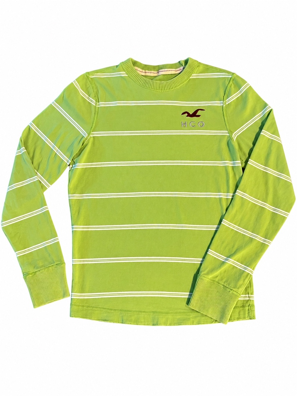 Hollister HCO Striped Long Sleeve Shirt | Lime Green | Men’s Size M